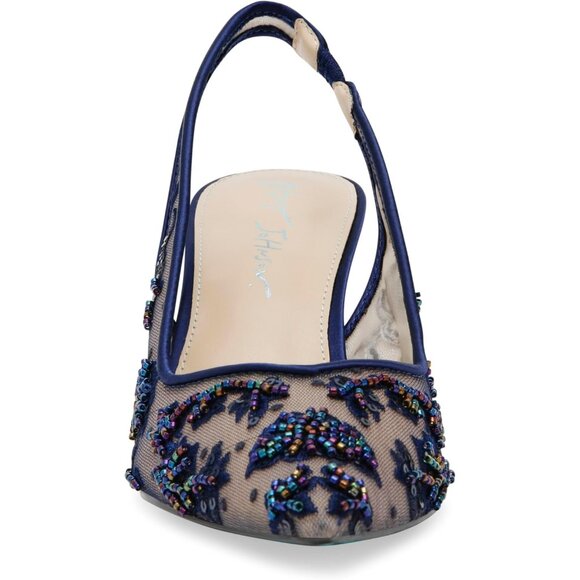 Betsey Johnson Womens Navy Textile Closed Pointed Toe Slingback Nikki Pump - Picture 2 of 8